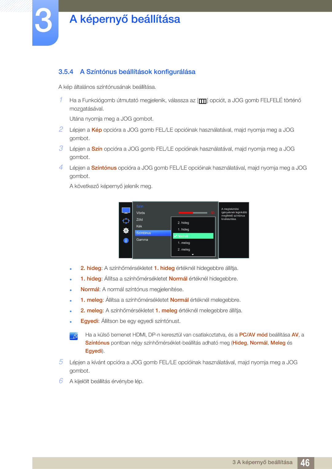 Samsung LS27E591CS/EN manual Színtónus beállítások konfigurálása 