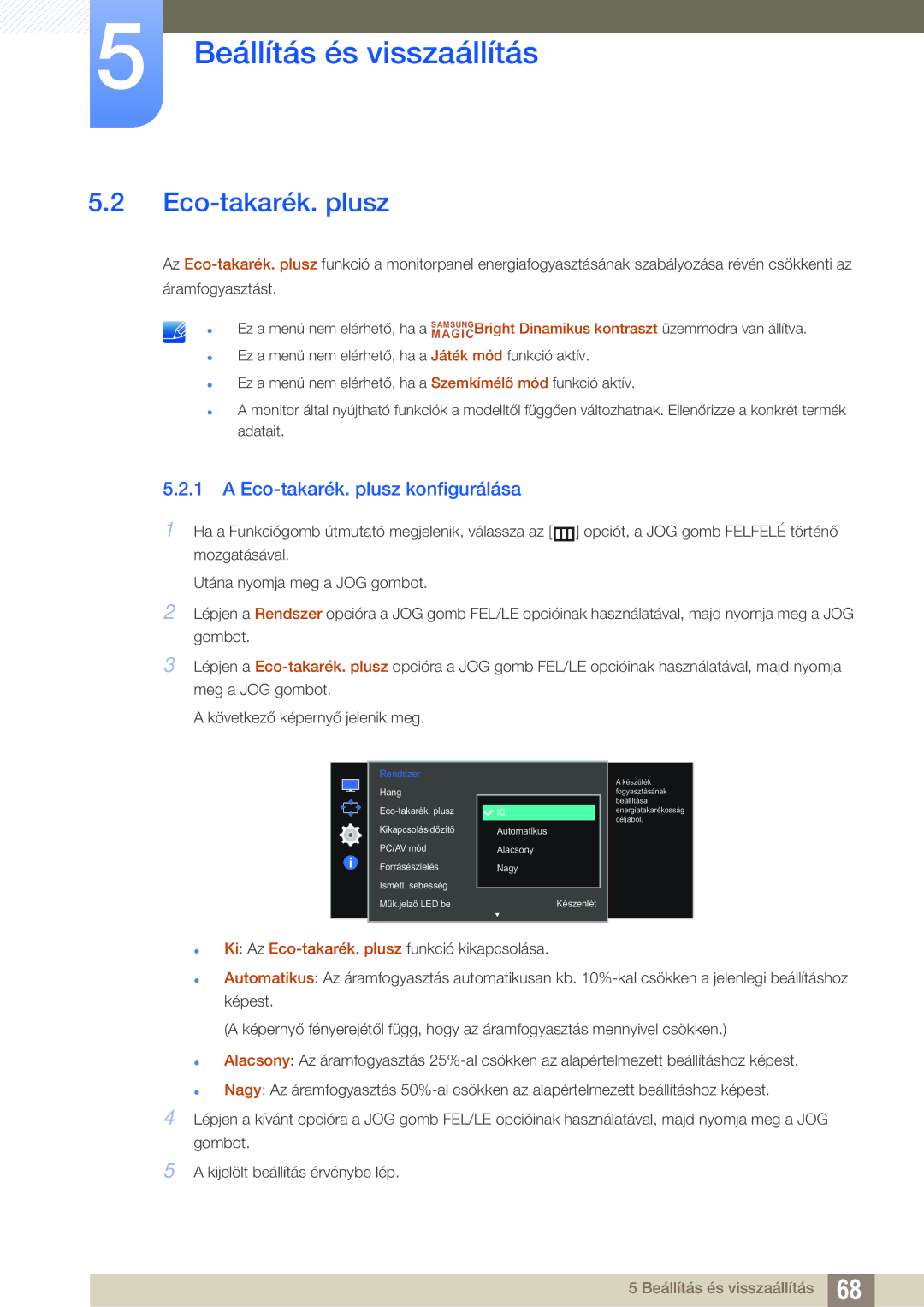 Samsung LS27E591CS/EN manual Eco-takarék. plusz konfigurálása 