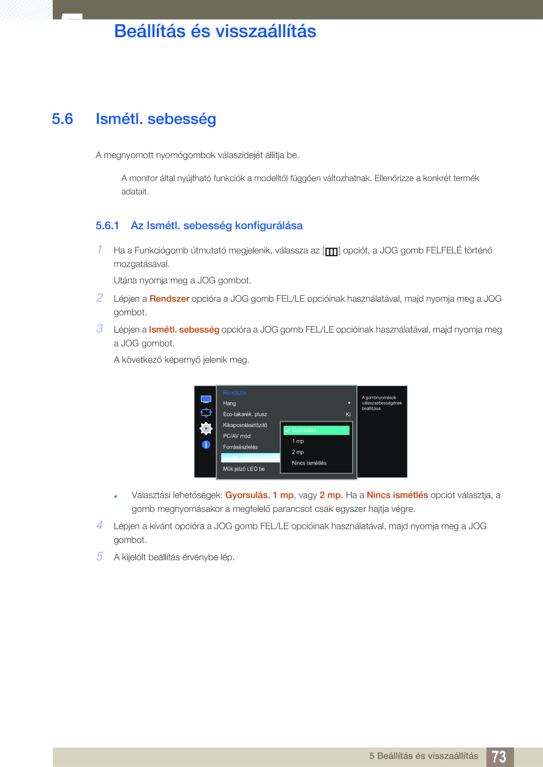 Samsung LS27E591CS/EN manual Az Ismétl. sebesség konfigurálása 