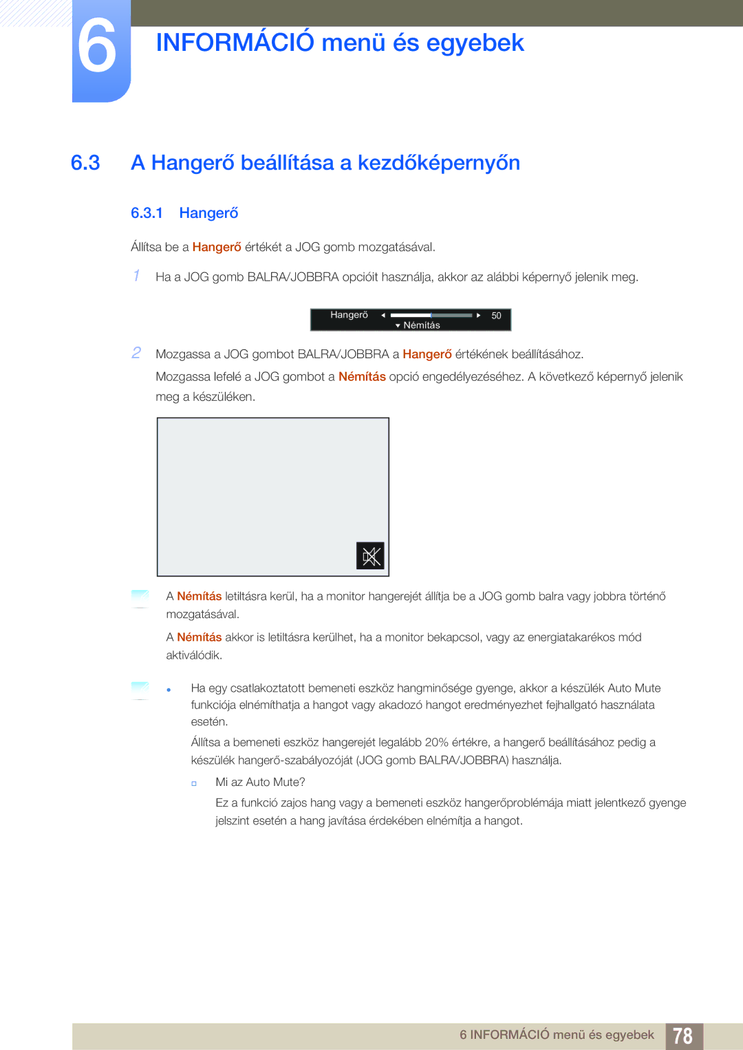 Samsung LS27E591CS/EN manual Hangerő beállítása a kezdőképernyőn 