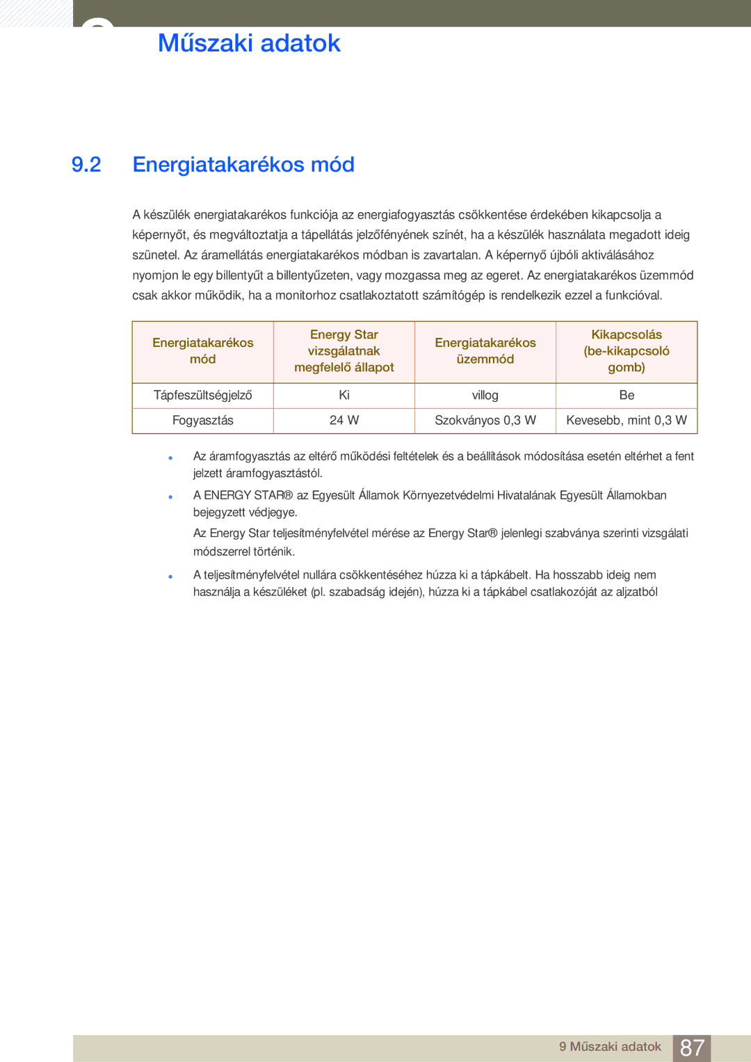 Samsung LS27E591CS/EN manual Energiatakarékos mód 