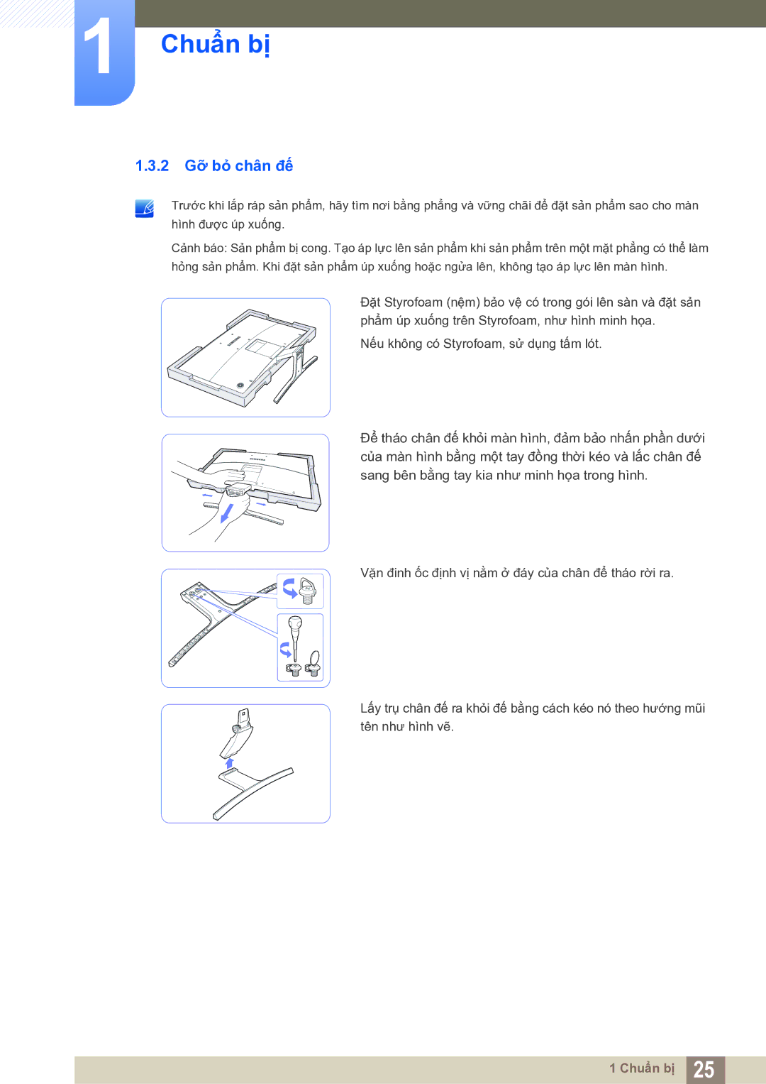 Samsung LS27E591CS/XV manual 2 Gỡ bỏ chân đế 