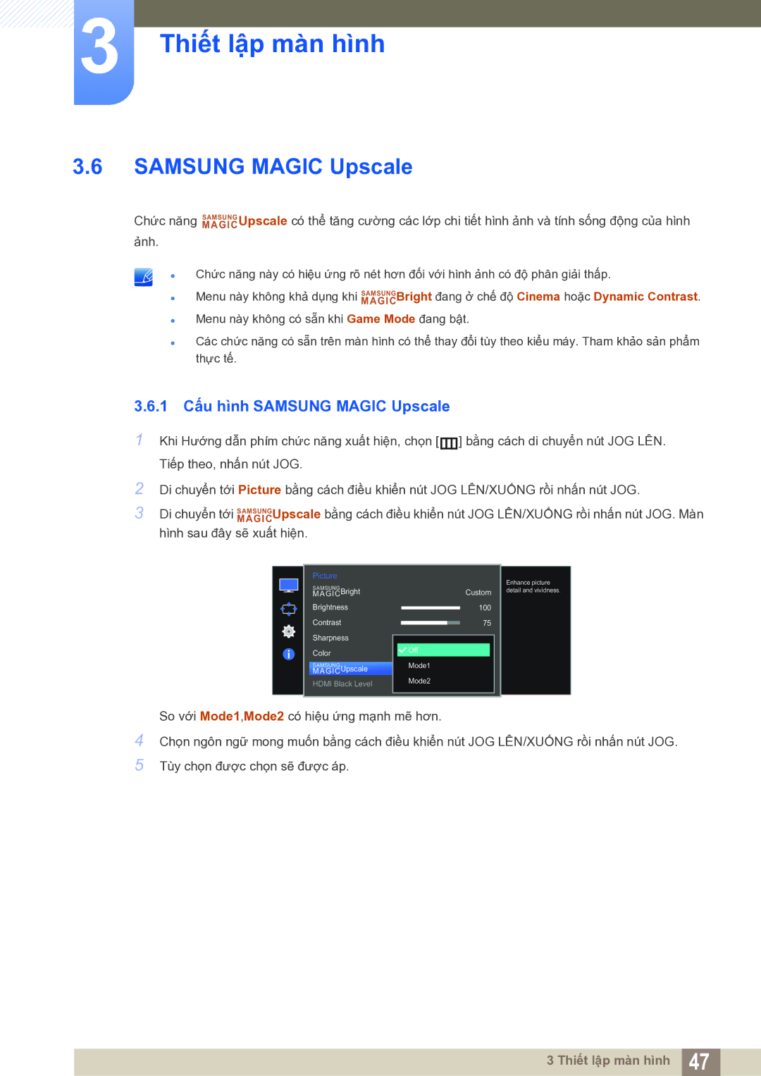 Samsung LS27E591CS/XV manual 1 Cấu hình Samsung Magic Upscale 