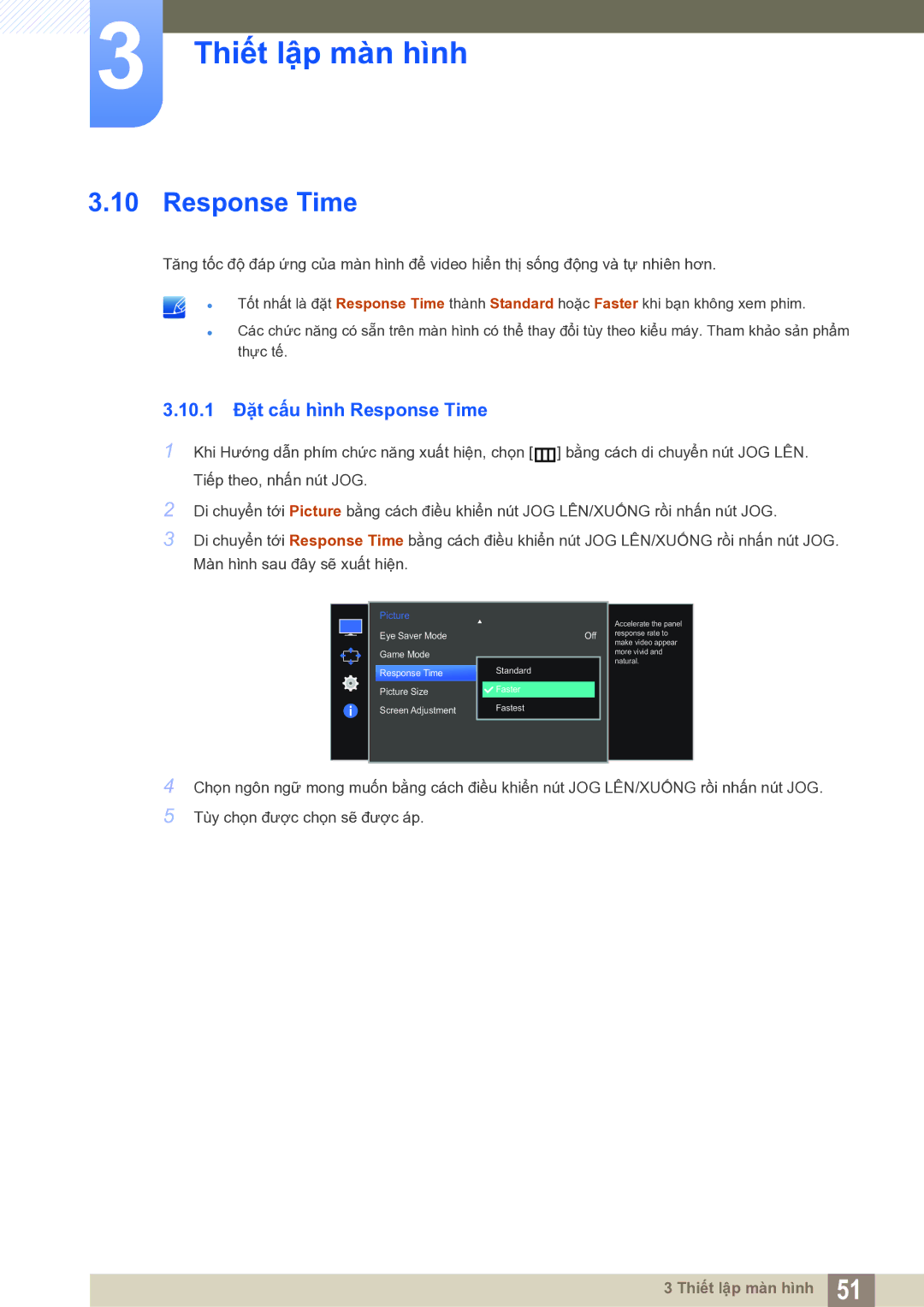 Samsung LS27E591CS/XV manual 10.1 Đặt cấu hình Response Time 