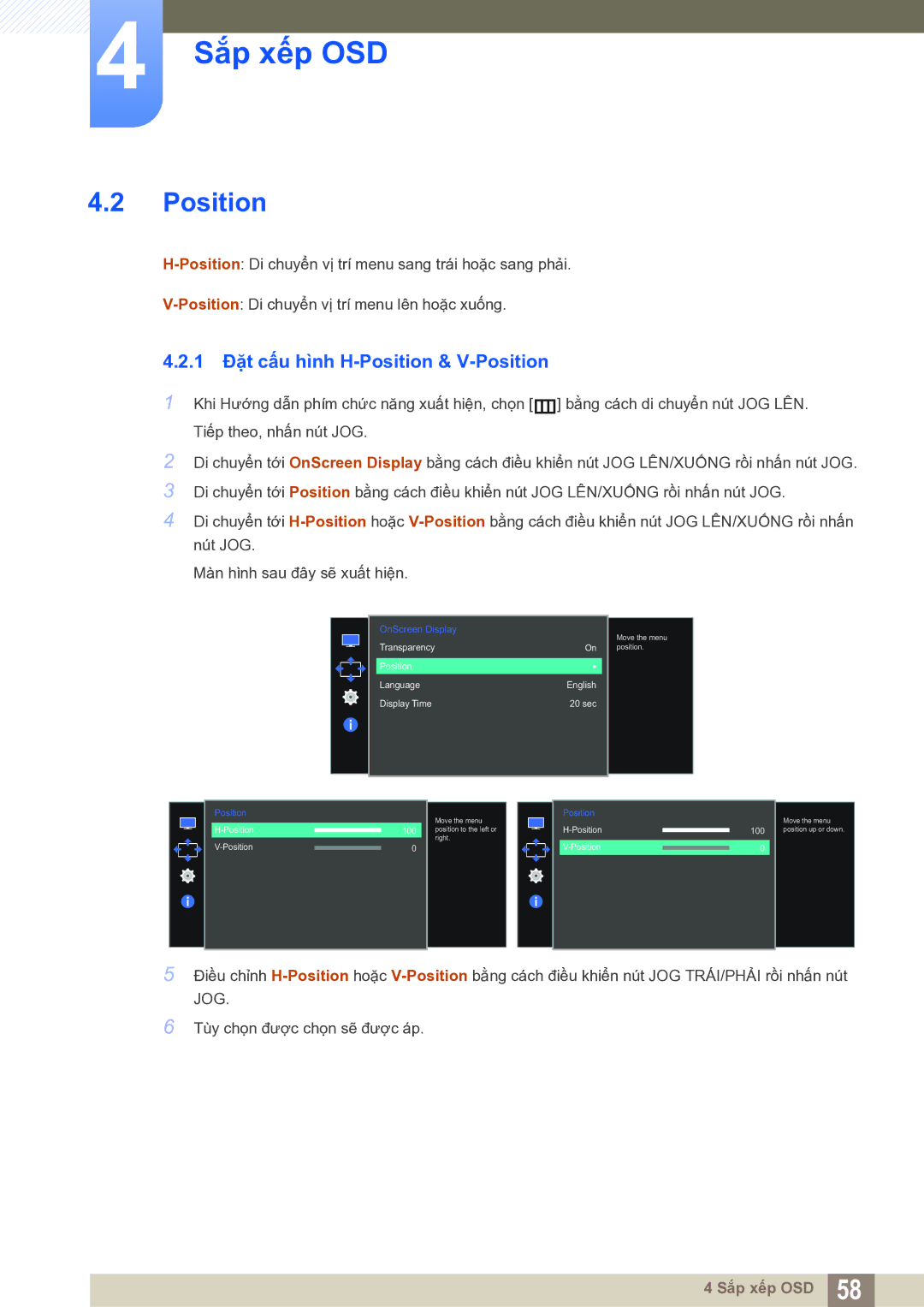 Samsung LS27E591CS/XV manual 1 Đặt cấu hình H-Position & V-Position 