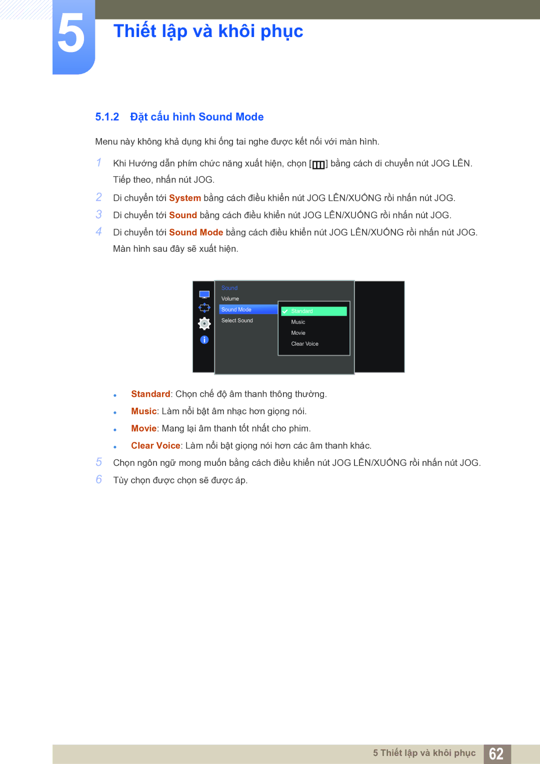 Samsung LS27E591CS/XV manual 2 Đặt cấu hình Sound Mode 