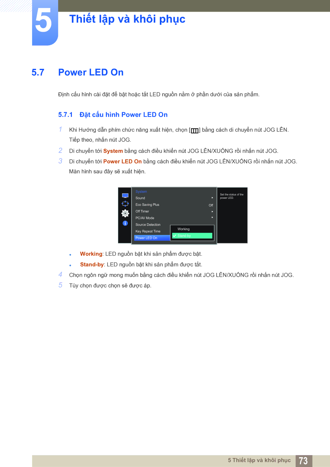 Samsung LS27E591CS/XV manual 1 Đặt cấu hình Power LED On 