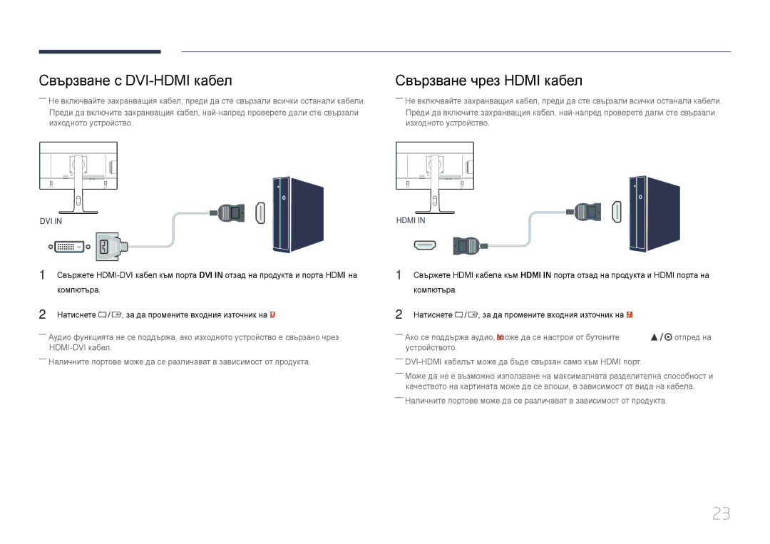 Samsung LS24E65UPL/EN, LS27E65KCS/EN manual Свързване с DVI-HDMI кабел, Свързване чрез Hdmi кабел 