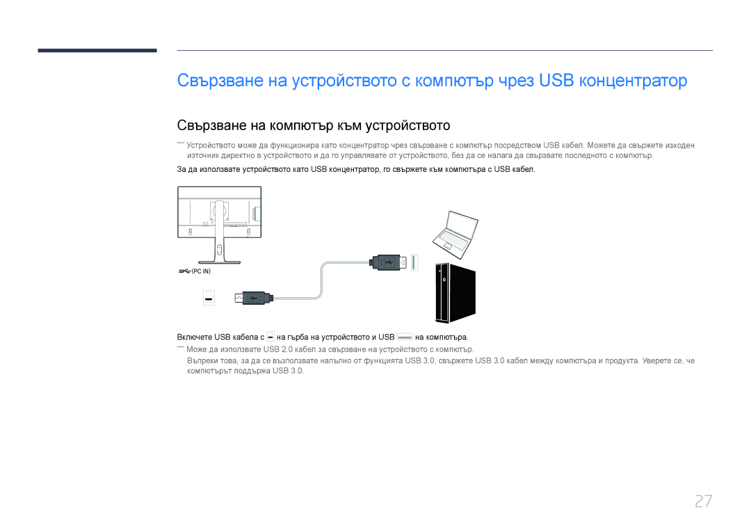 Samsung LS24E65UPL/EN Свързване на устройството с компютър чрез USB концентратор, Свързване на компютър към устройството 