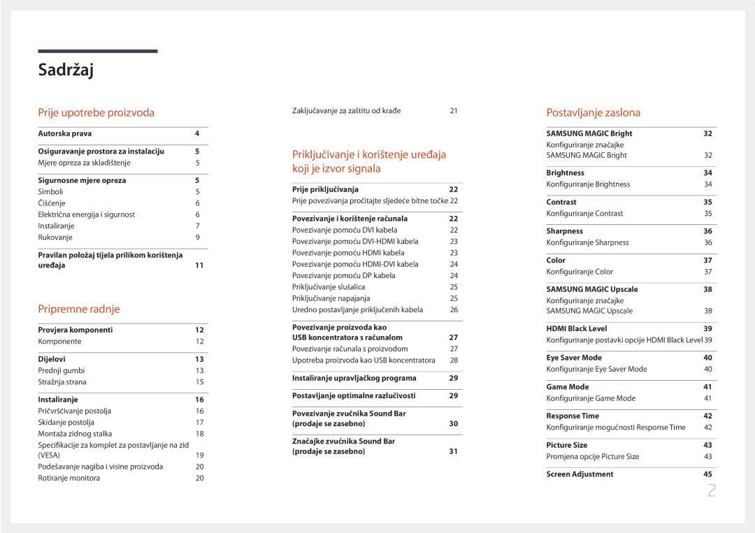 Samsung LS27E65KCS/EN, LS24E65UPL/EN manual Sadržaj 