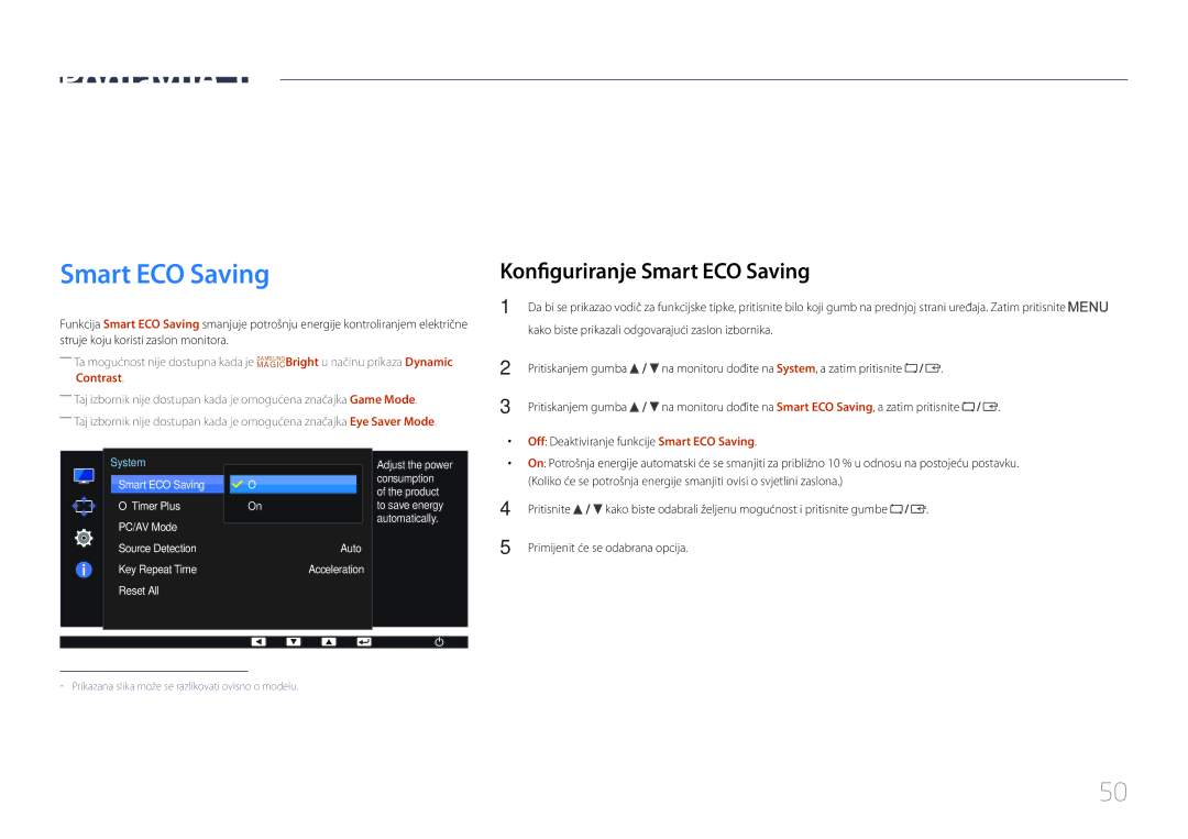 Samsung LS27E65KCS/EN, LS24E65UPL/EN manual Postavljanje i vraćanje na izvorno, Konfiguriranje Smart ECO Saving 