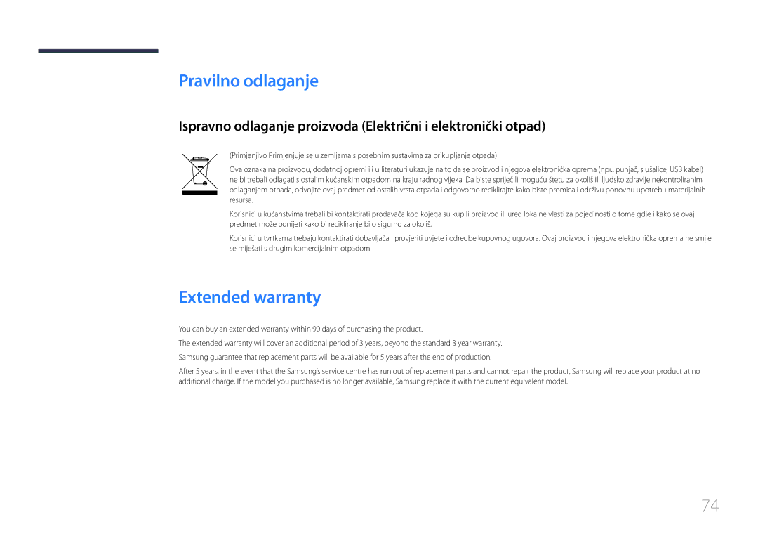 Samsung LS27E65KCS/EN, LS24E65UPL/EN manual Pravilno odlaganje, Extended warranty 