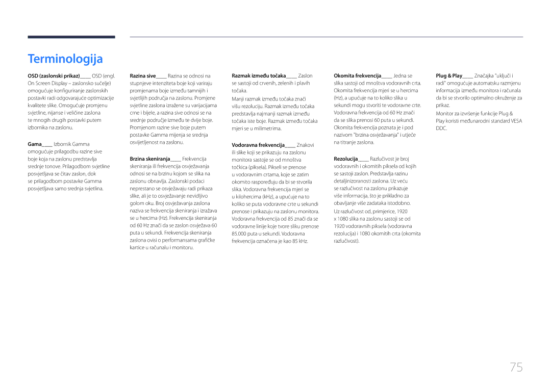 Samsung LS24E65UPL/EN, LS27E65KCS/EN manual Terminologija, OSD zaslonski prikaz OSD engl 