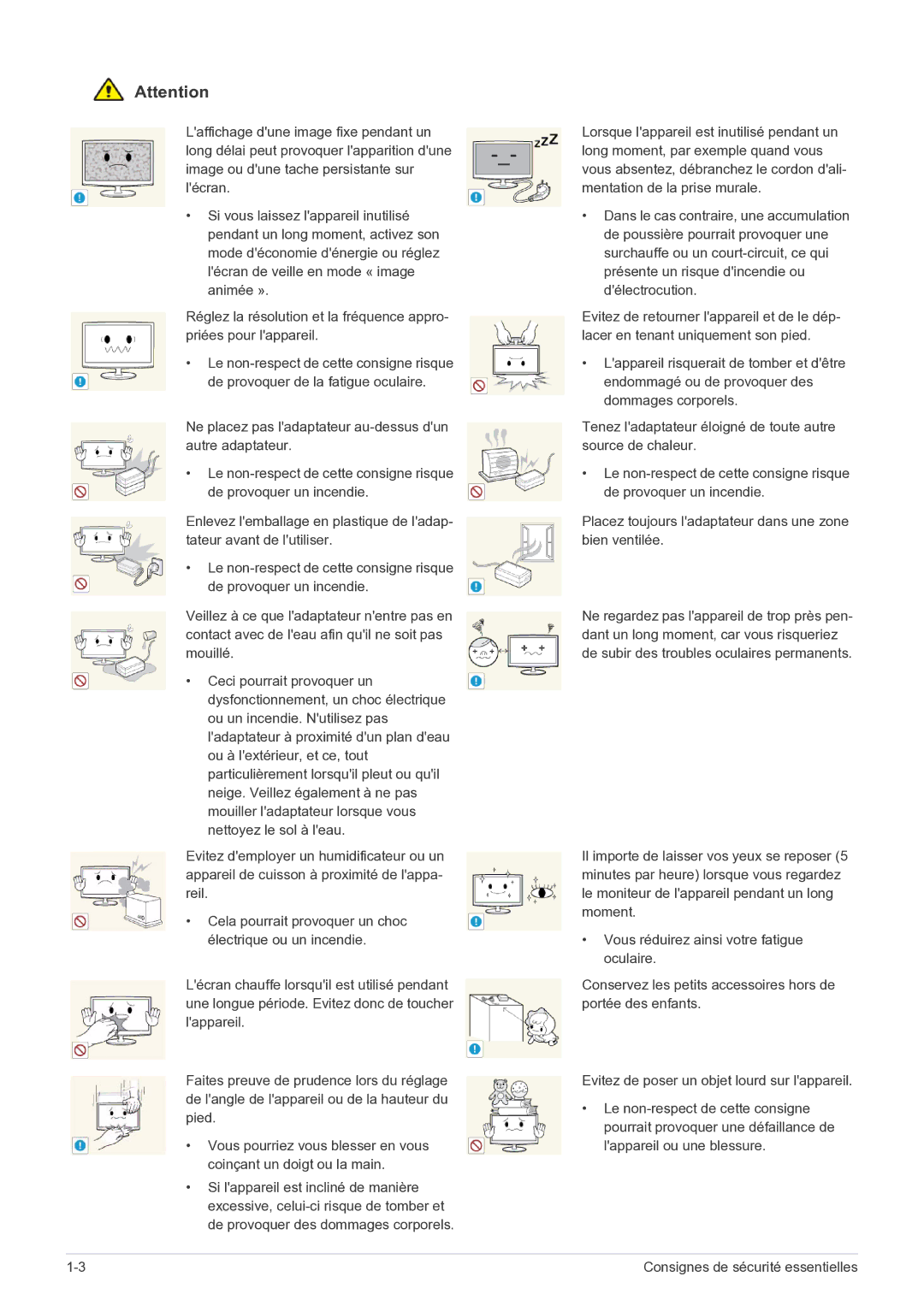 Samsung LS27EFHKUF/EN manual Consignes de sécurité essentielles 