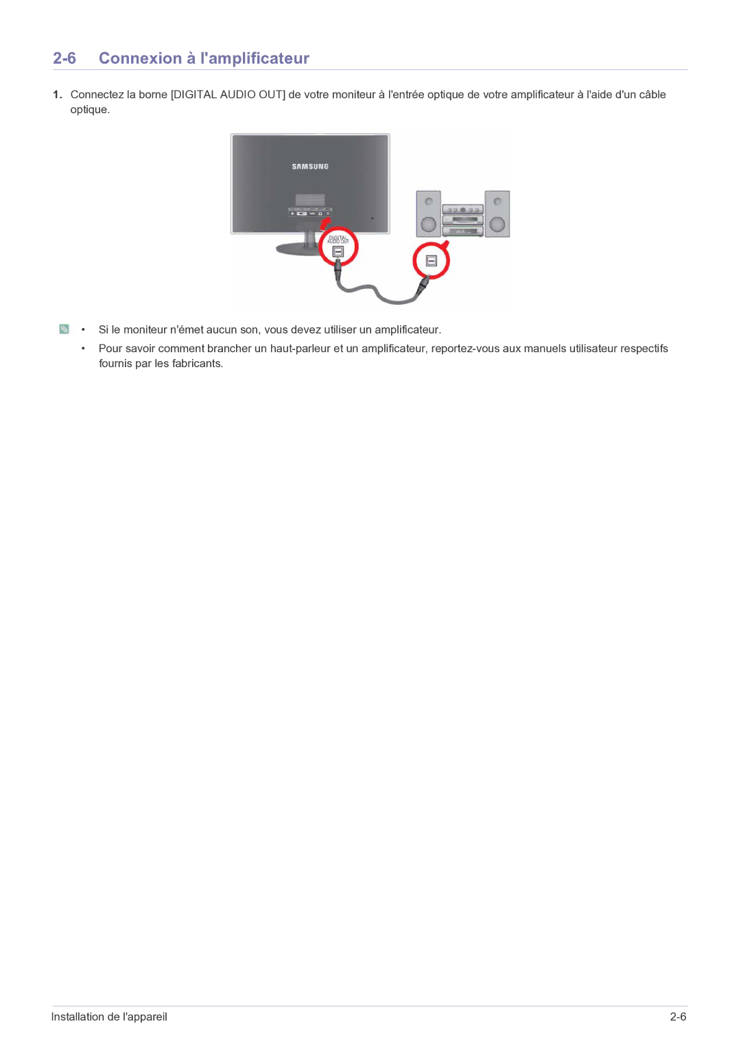 Samsung LS27EFHKUF/EN manual Connexion à lamplificateur 