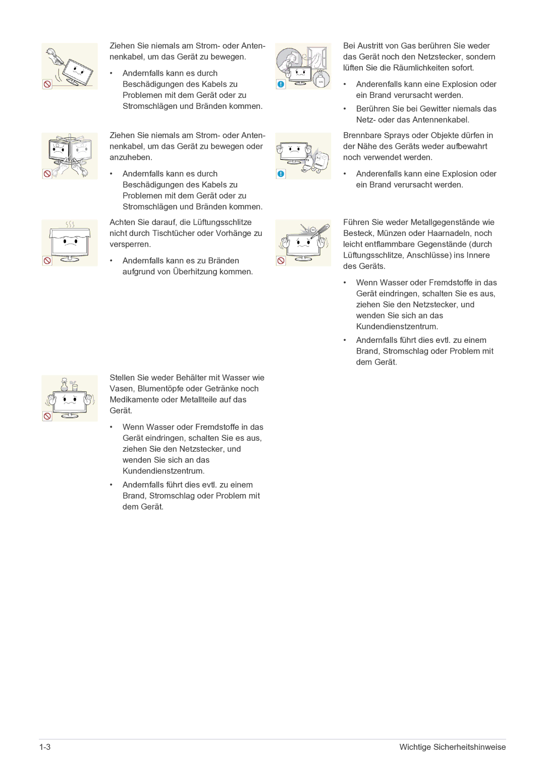 Samsung LS27EFHKUF/EN manual Wichtige Sicherheitshinweise 