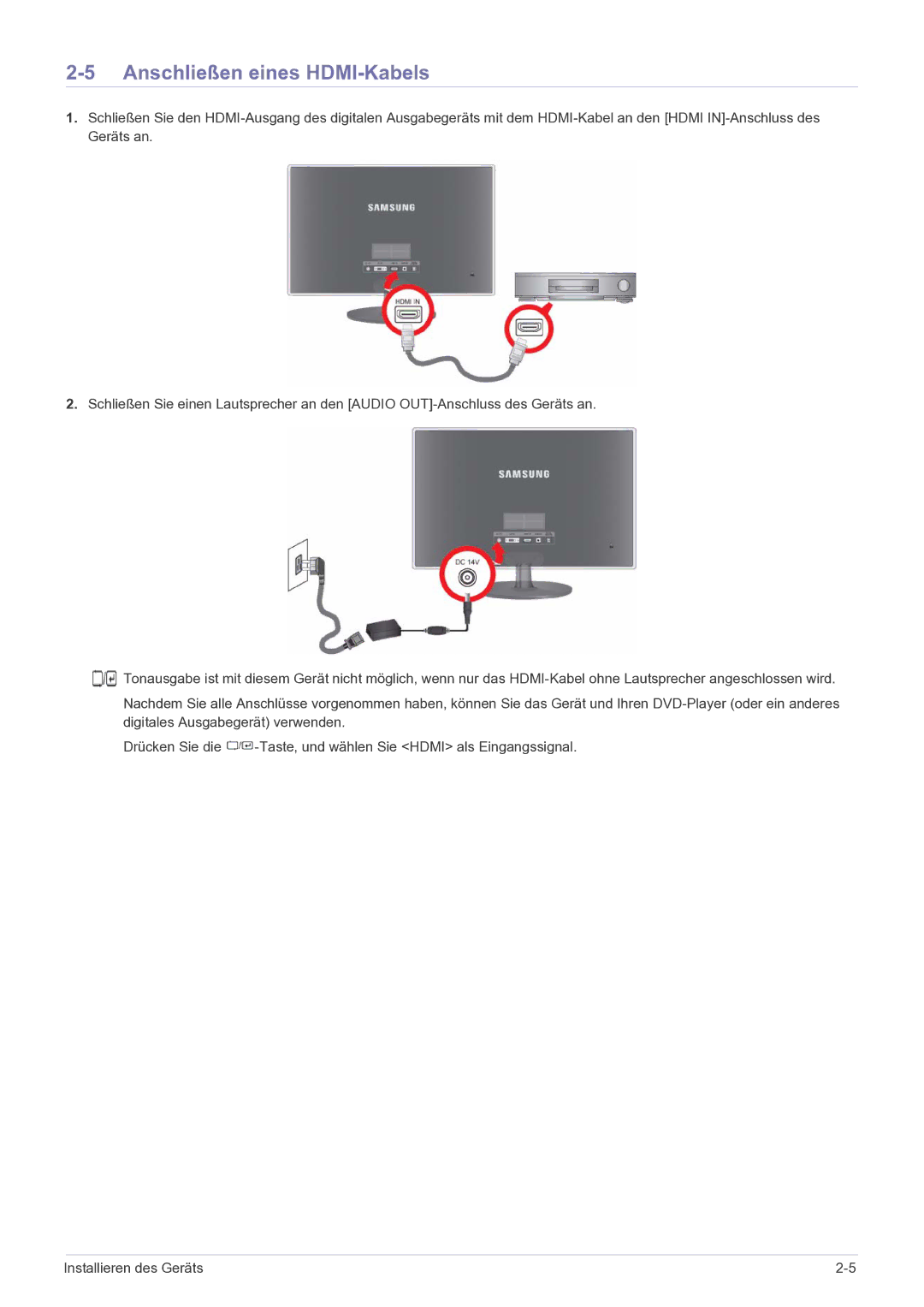 Samsung LS27EFHKUF/EN manual Anschließen eines HDMI-Kabels 