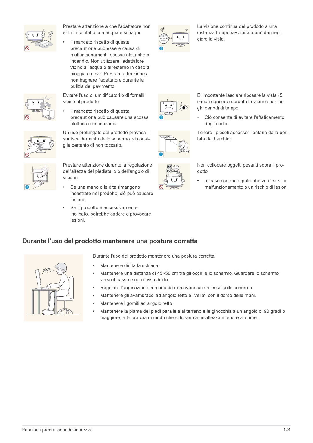 Samsung LS27EFHKUF/EN manual Durante luso del prodotto mantenere una postura corretta 