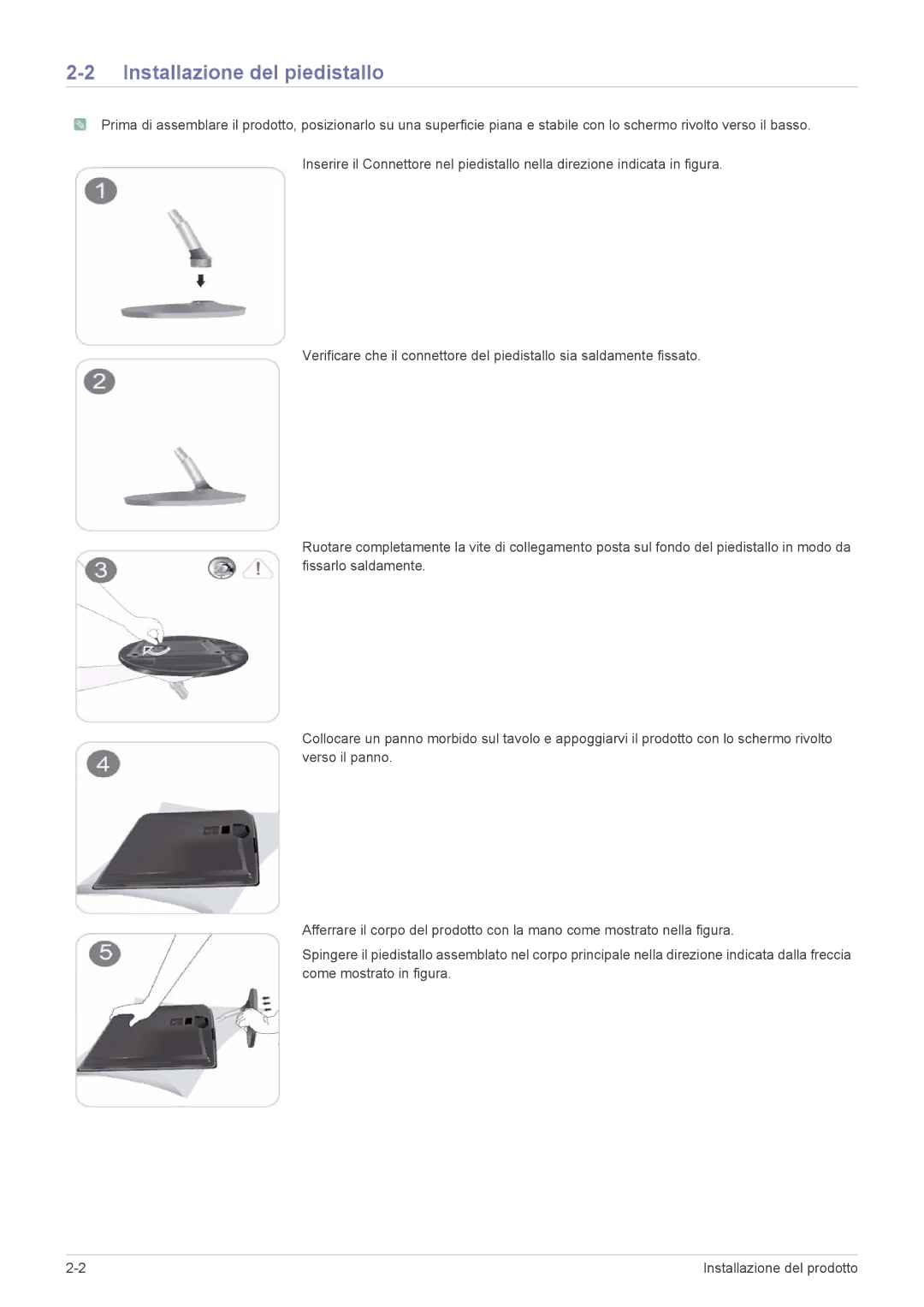 Samsung LS27EFHKUF/EN manual Installazione del piedistallo 