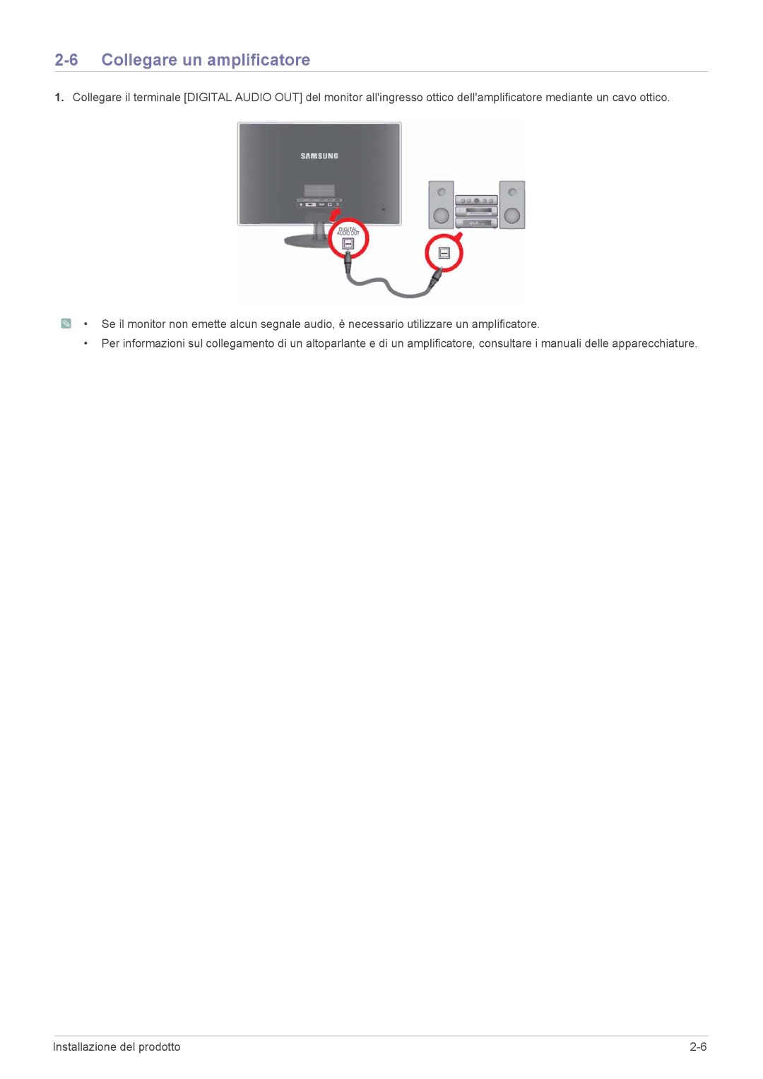 Samsung LS27EFHKUF/EN manual Collegare un amplificatore 