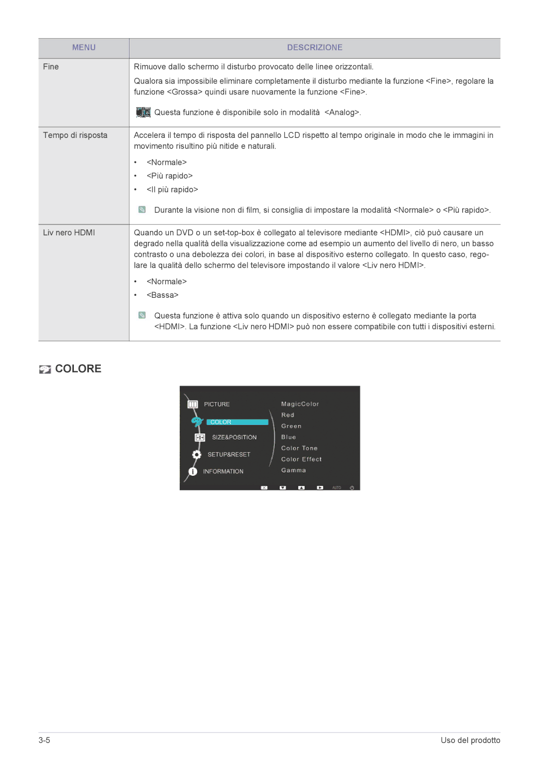 Samsung LS27EFHKUF/EN manual Colore 