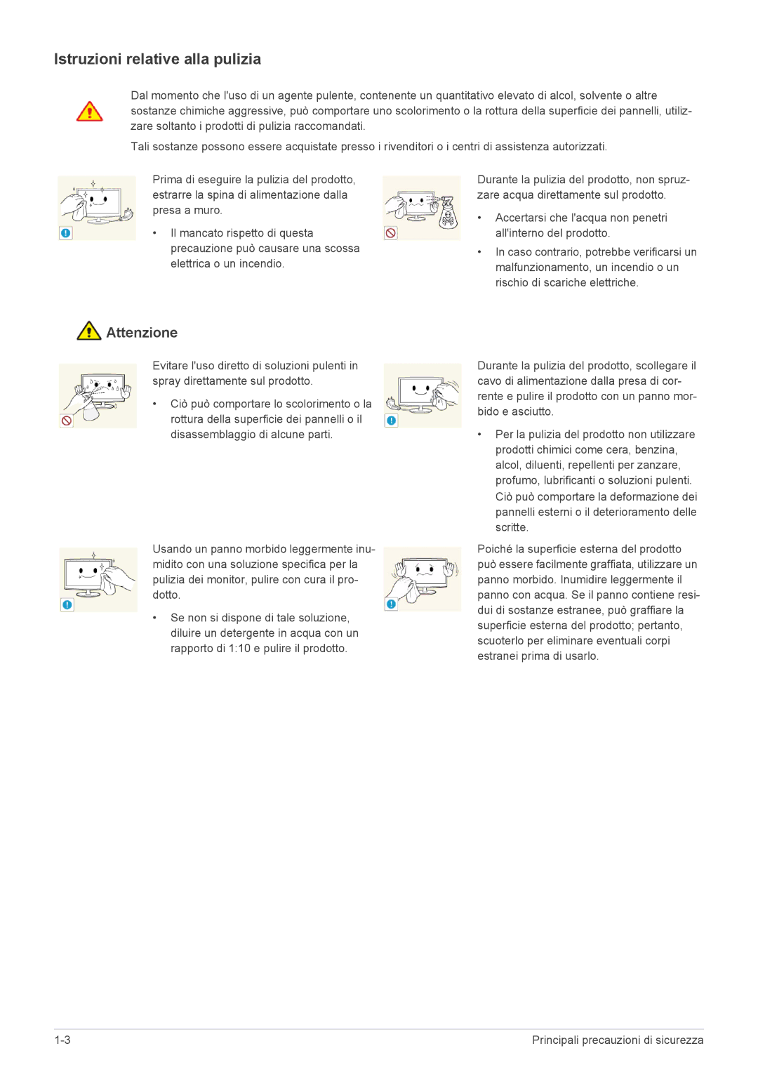 Samsung LS27EFHKUF/EN manual Istruzioni relative alla pulizia 