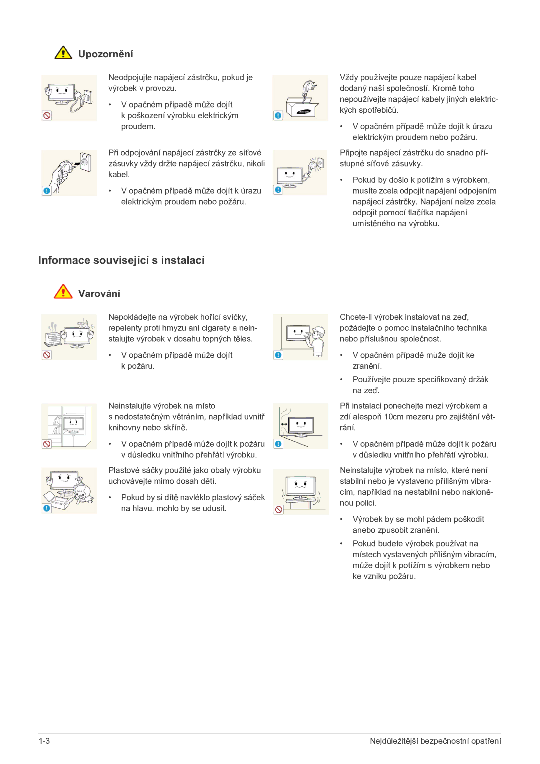 Samsung LS27EFHKUF/EN manual Informace související s instalací, Upozornění 