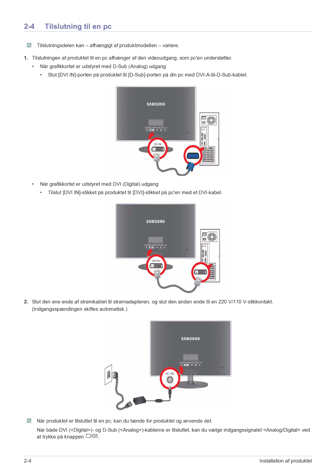 Samsung LS27EFHKUF/EN manual Tilslutning til en pc 