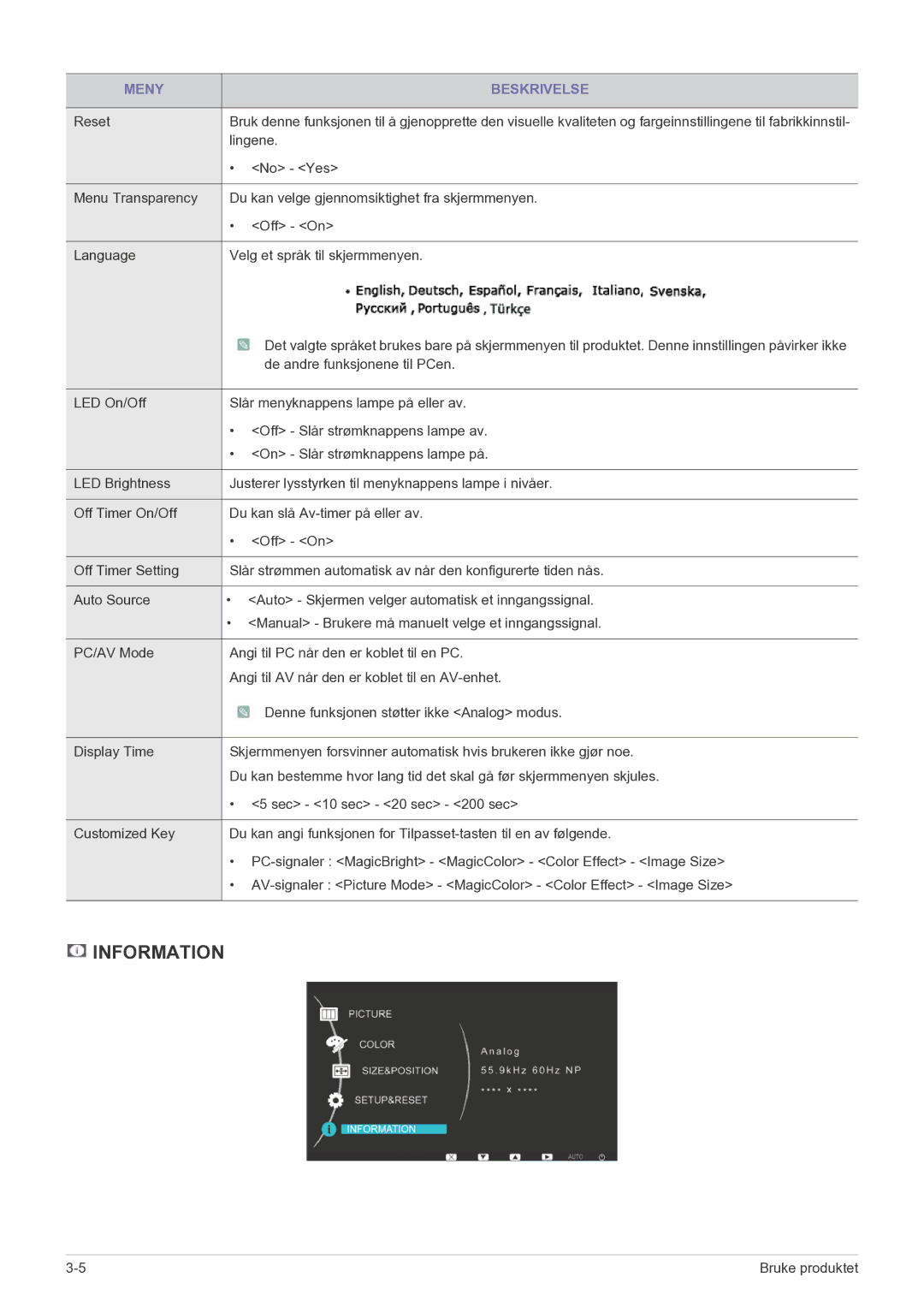 Samsung LS27EFHKUF/EN manual Reset, Lingene, No Yes, De andre funksjonene til PCen 