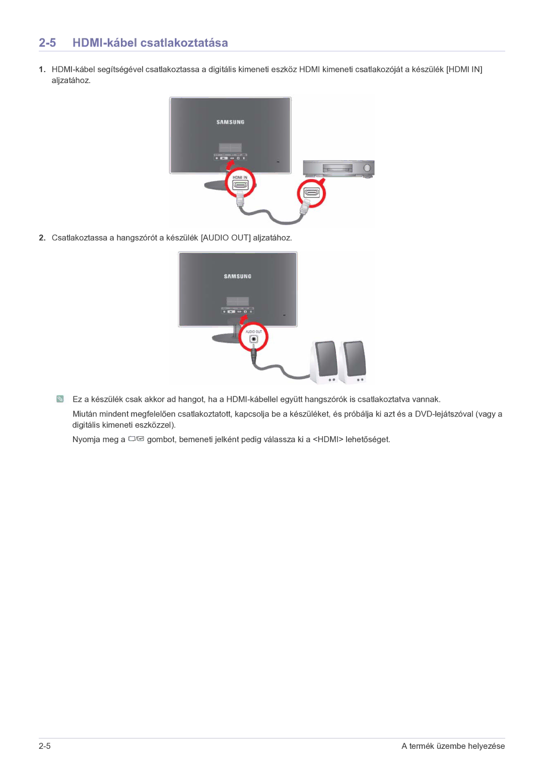 Samsung LS27EFHKUF/EN manual HDMI-kábel csatlakoztatása 