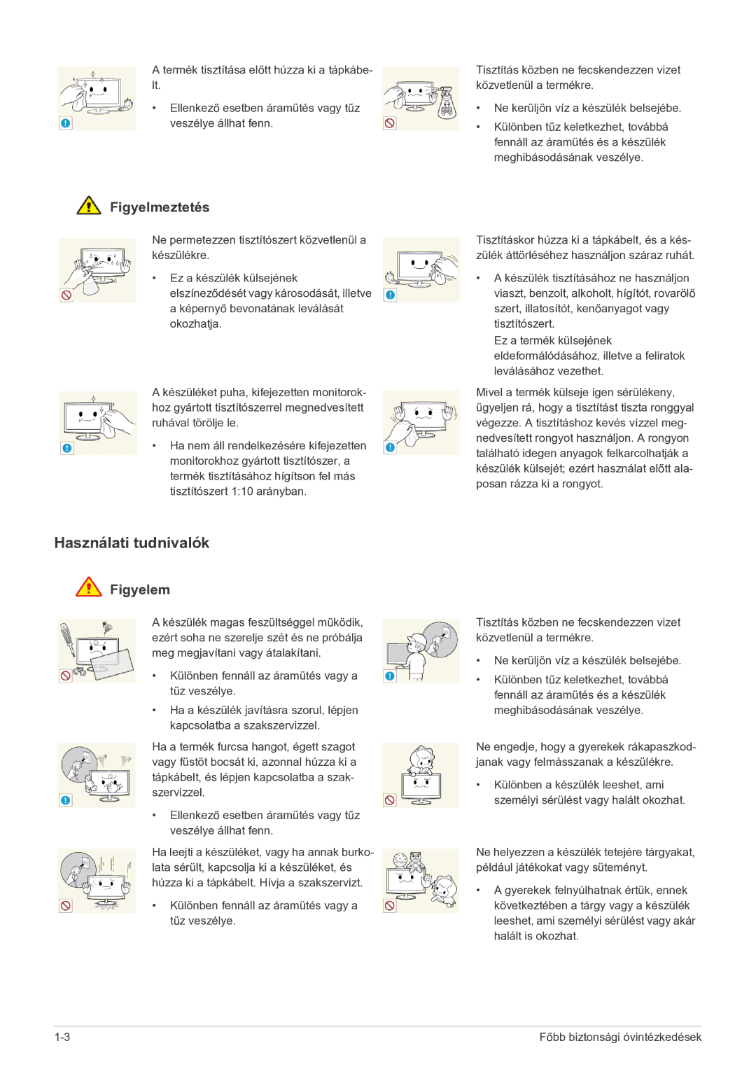 Samsung LS27EFHKUF/EN manual Használati tudnivalók 