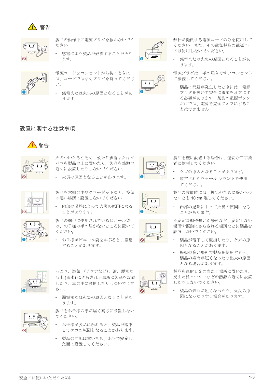 Samsung LS27EFHKUF/XJ manual 設置に関する注意事項 