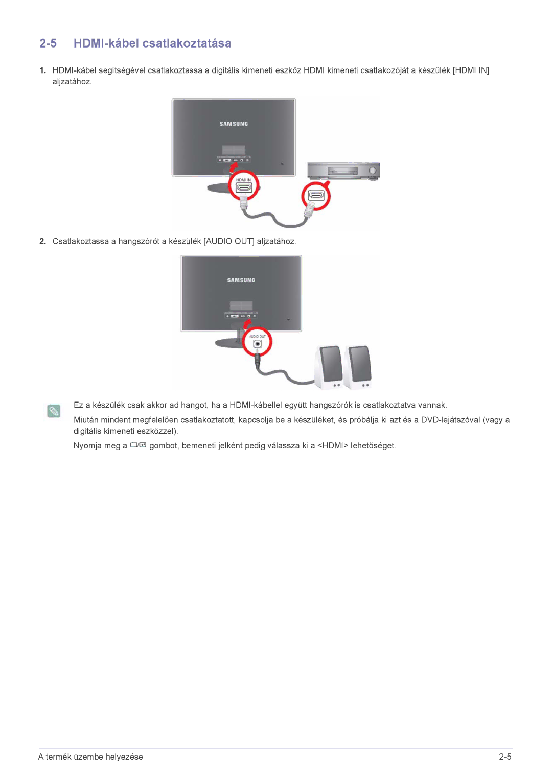 Samsung LS27EFHKUV/ZA, LS27EFHKUV/EN manual HDMI-kábel csatlakoztatása 