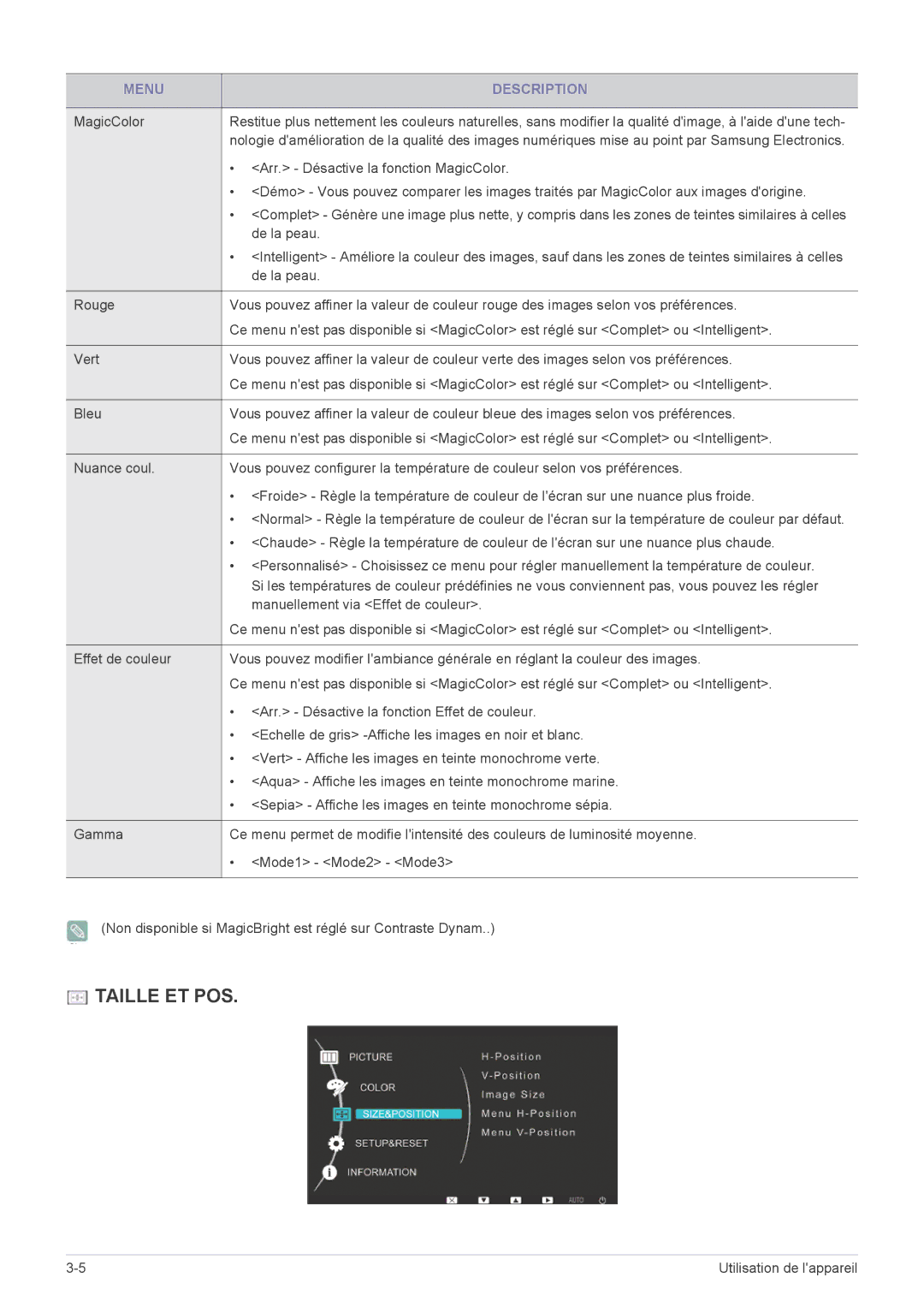 Samsung LS27EFHKUV/EN manual Arr. Désactive la fonction MagicColor, De la peau 