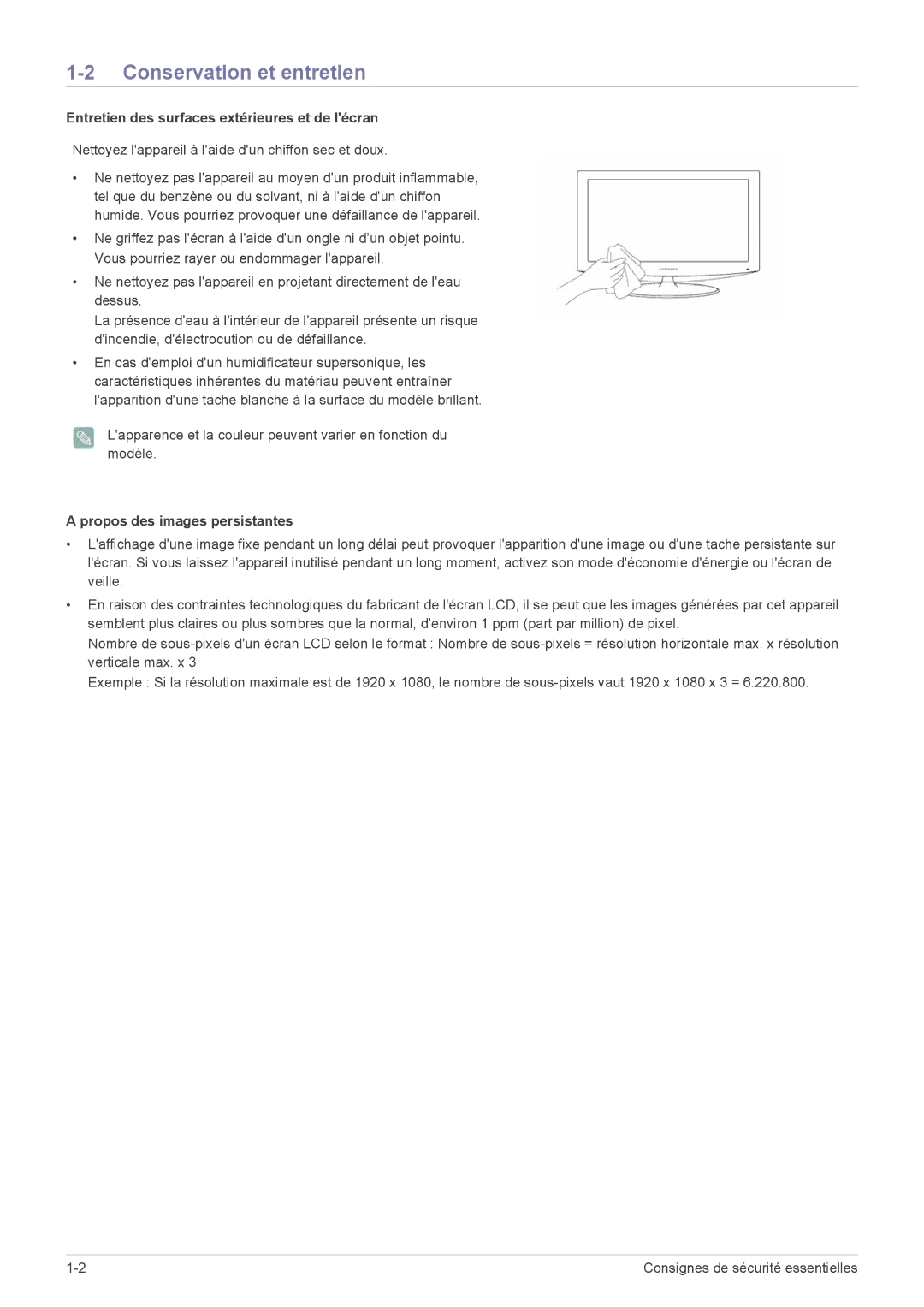 Samsung LS27EFHKUV/EN manual Conservation et entretien, Entretien des surfaces extérieures et de lécran 