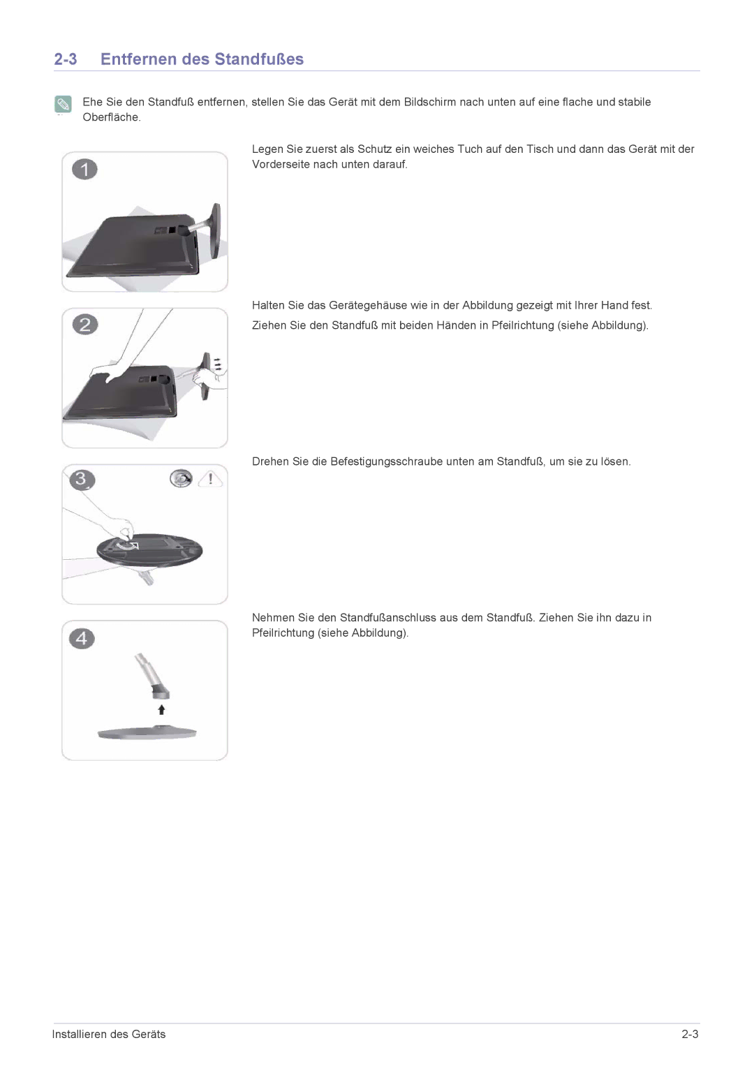 Samsung LS27EFHKUV/EN manual Entfernen des Standfußes 