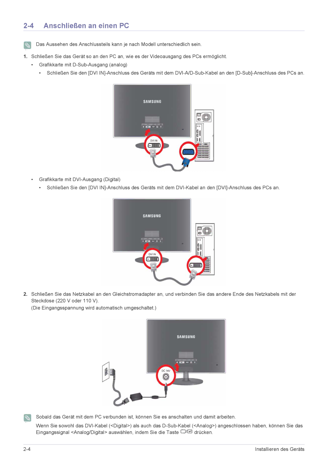 Samsung LS27EFHKUV/EN manual Anschließen an einen PC 