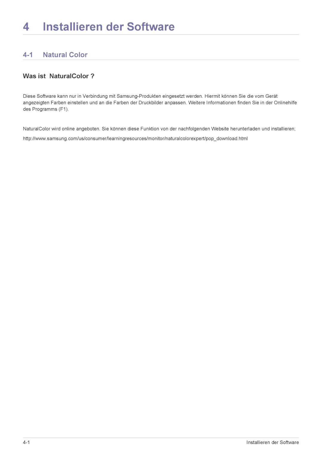 Samsung LS27EFHKUV/EN manual Installieren der Software, Natural Color, Was ist NaturalColor ? 