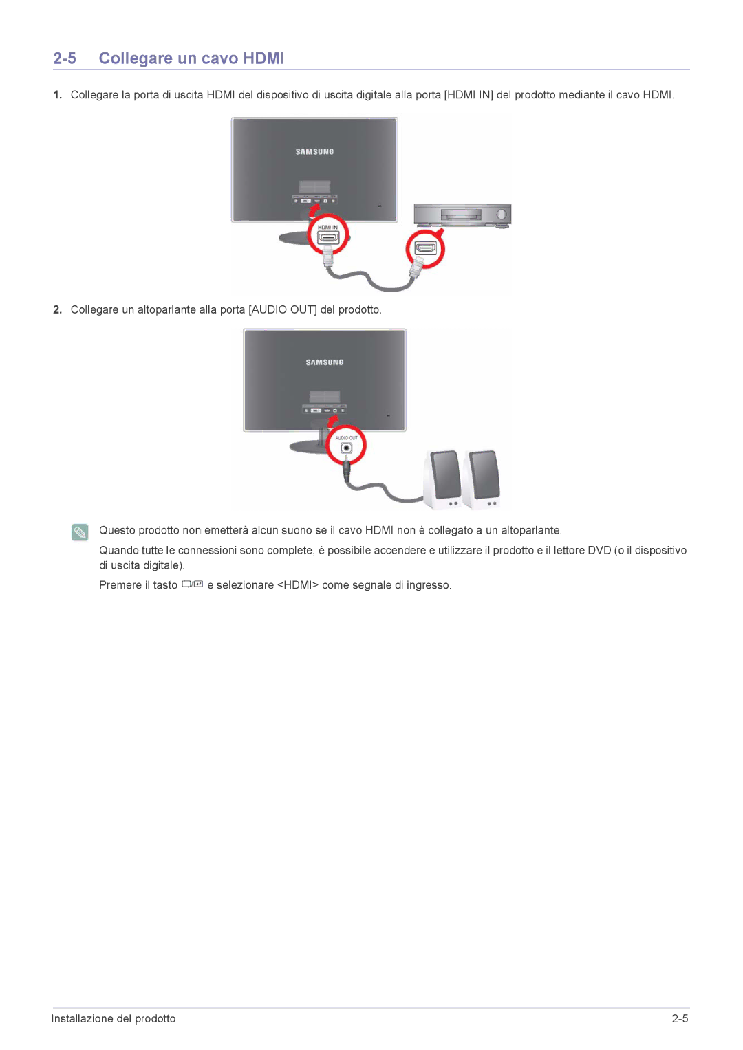 Samsung LS27EFHKUV/EN manual Collegare un cavo Hdmi 