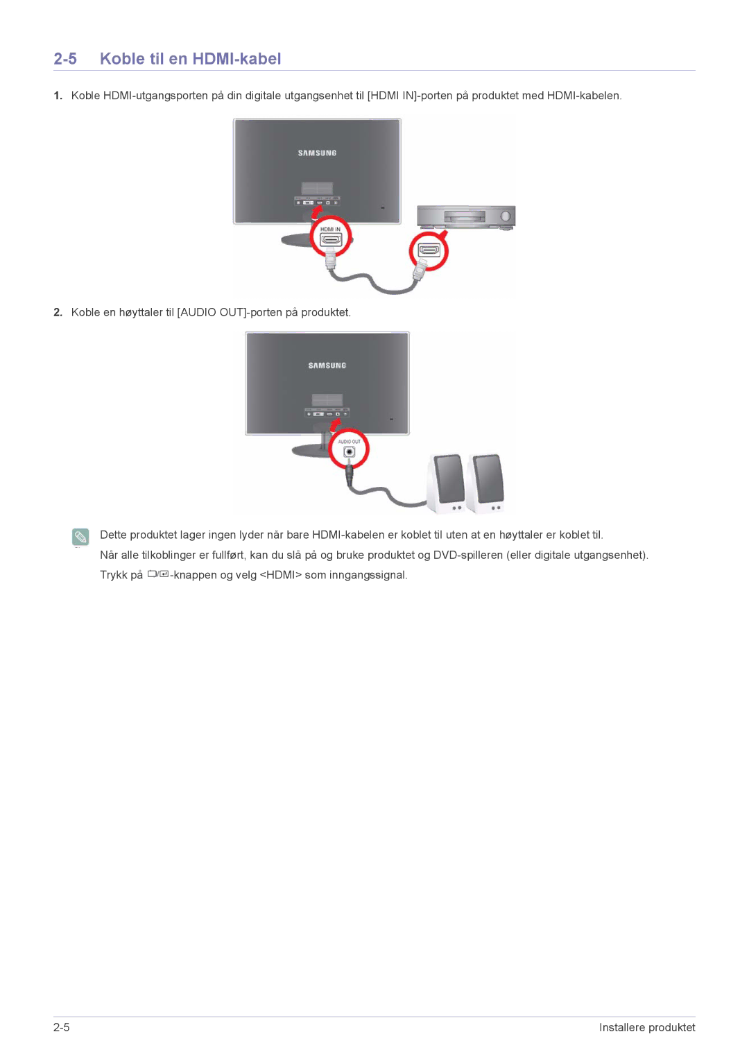 Samsung LS27EFHKUV/EN manual Koble til en HDMI-kabel 