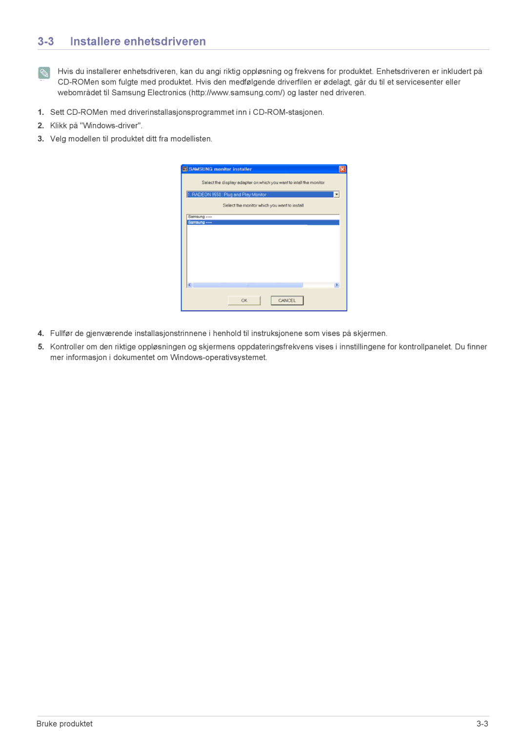 Samsung LS27EFHKUV/EN manual Installere enhetsdriveren 