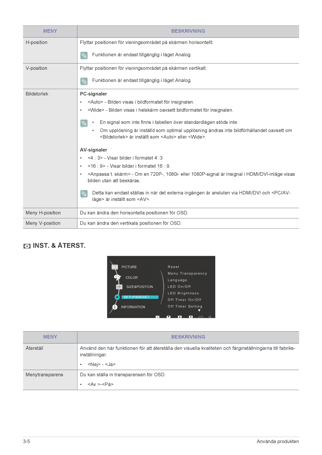 Samsung LS27EFHKUV/EN manual PC-signaler, AV-signaler 