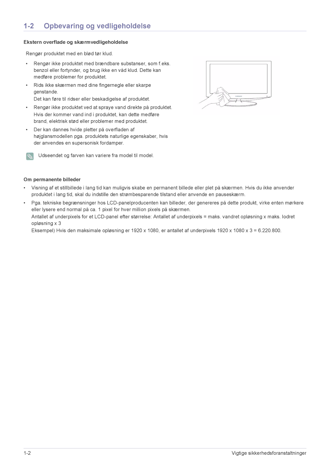 Samsung LS27EFHKUV/EN Opbevaring og vedligeholdelse, Ekstern overflade og skærmvedligeholdelse, Om permanente billeder 