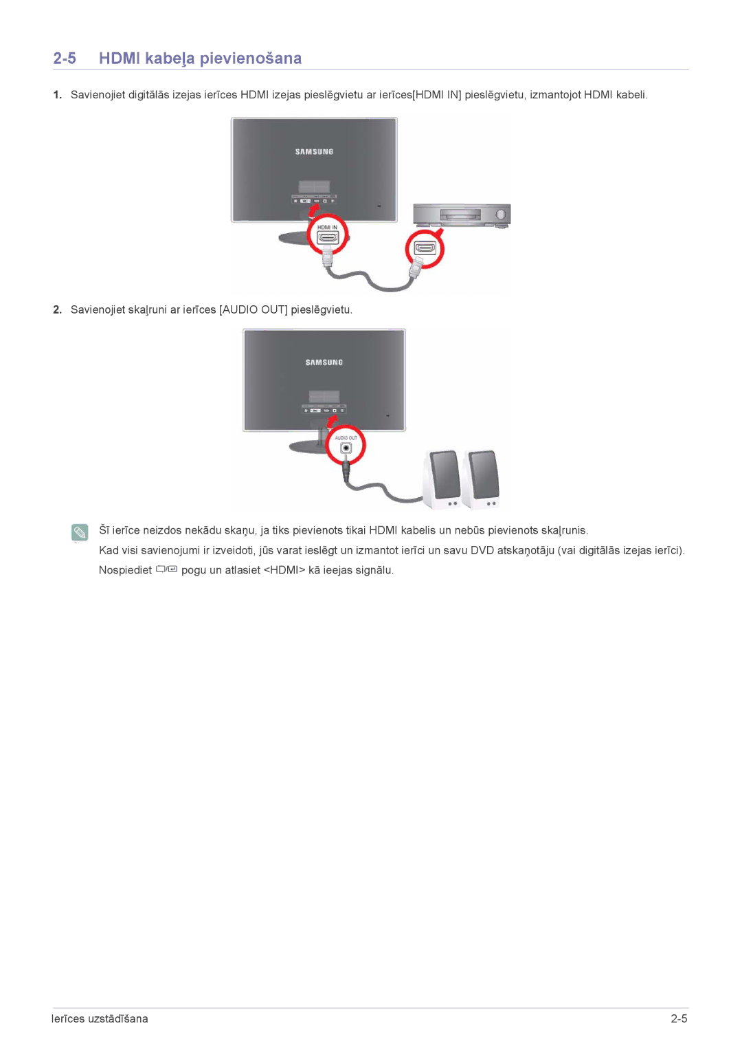 Samsung LS27EFHKUV/EN manual Hdmi kabeļa pievienošana 