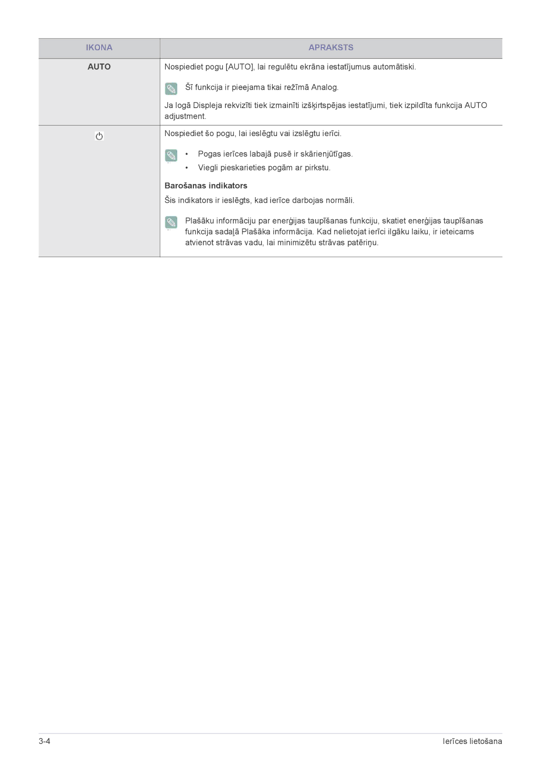 Samsung LS27EFHKUV/EN manual Auto, Barošanas indikators 