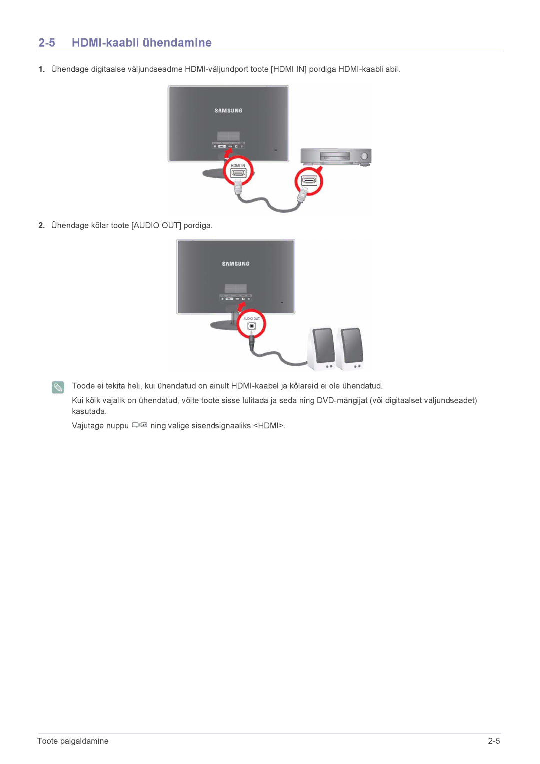 Samsung LS27EFHKUV/EN manual HDMI-kaabli ühendamine 