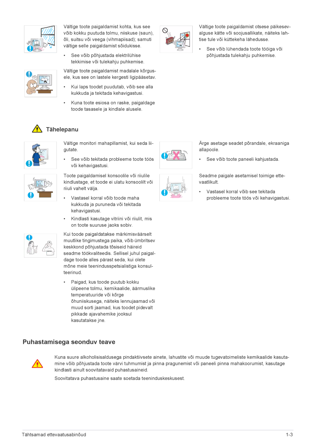 Samsung LS27EFHKUV/EN manual Puhastamisega seonduv teave 