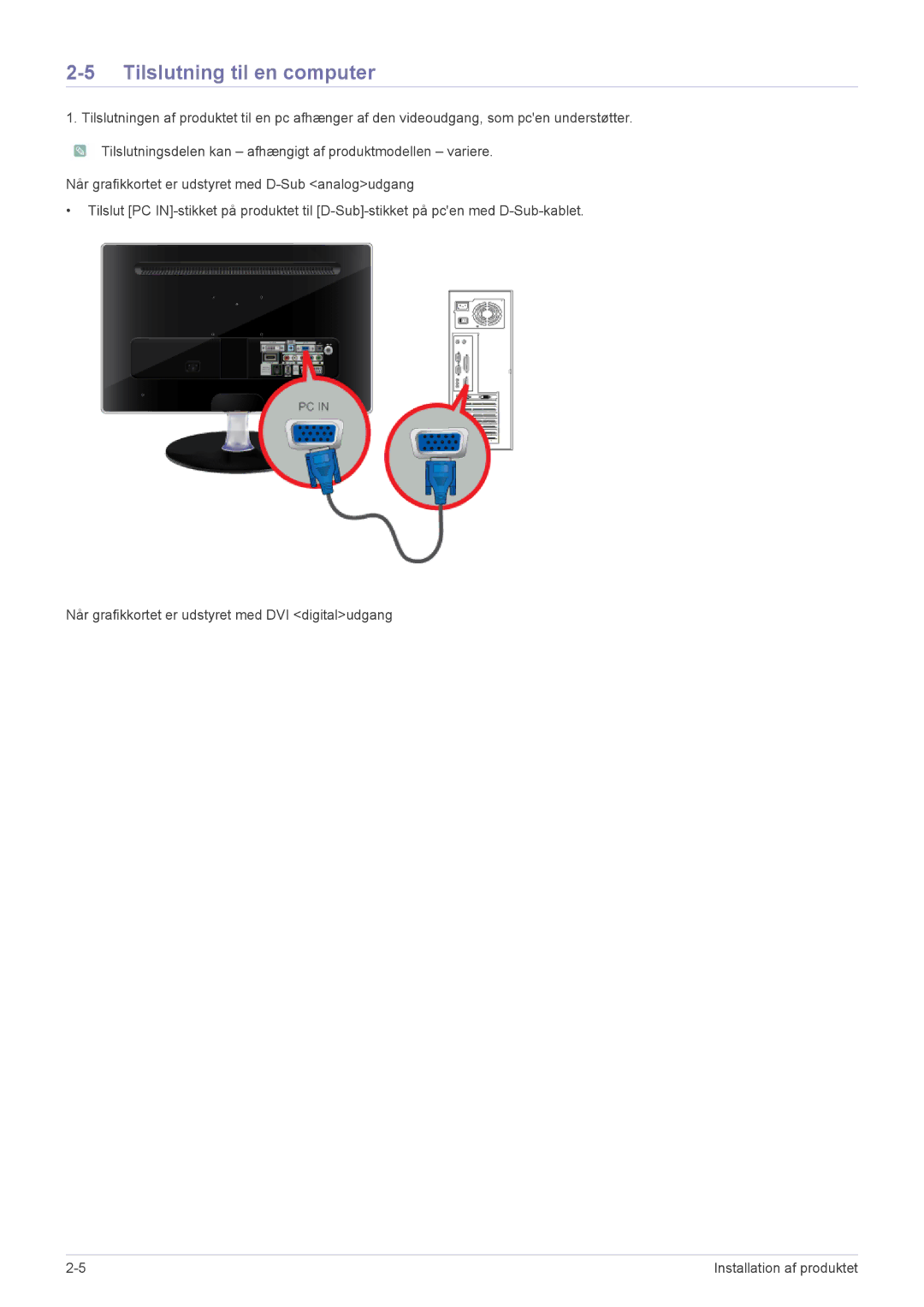 Samsung LS27EMDKU/XE, LS24EMDKU/XE manual Tilslutning til en computer 