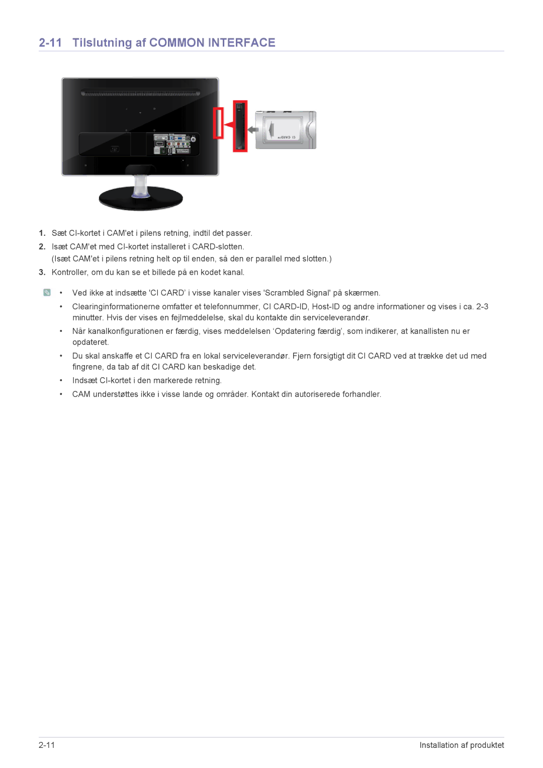 Samsung LS27EMDKU/XE, LS24EMDKU/XE manual Tilslutning af Common Interface 