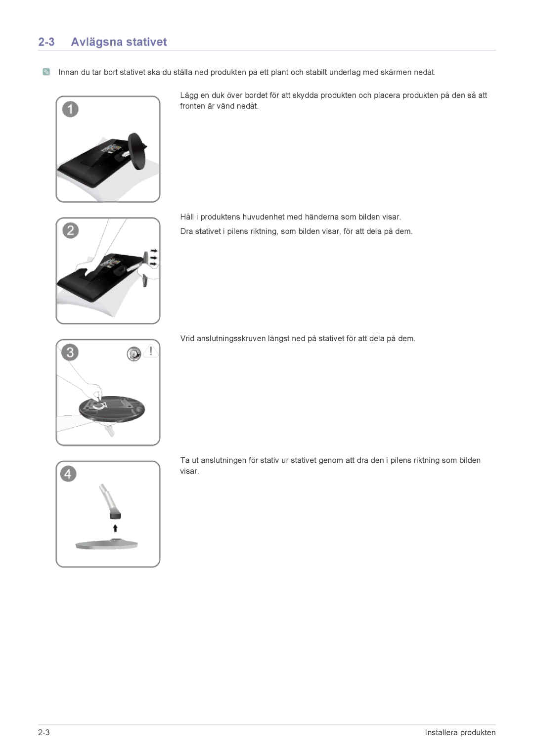 Samsung LS27EMDKU/XE, LS24EMDKU/XE manual Avlägsna stativet 